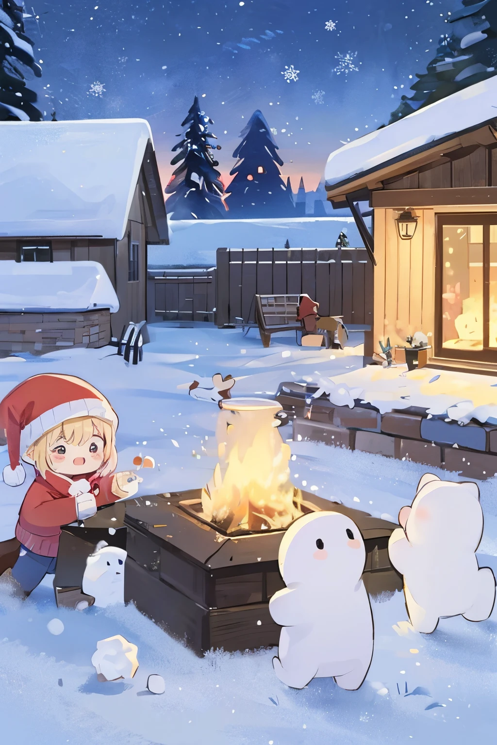 pedestrians,snowy night,snowball fight,christmas,clean and,tmasterpiece