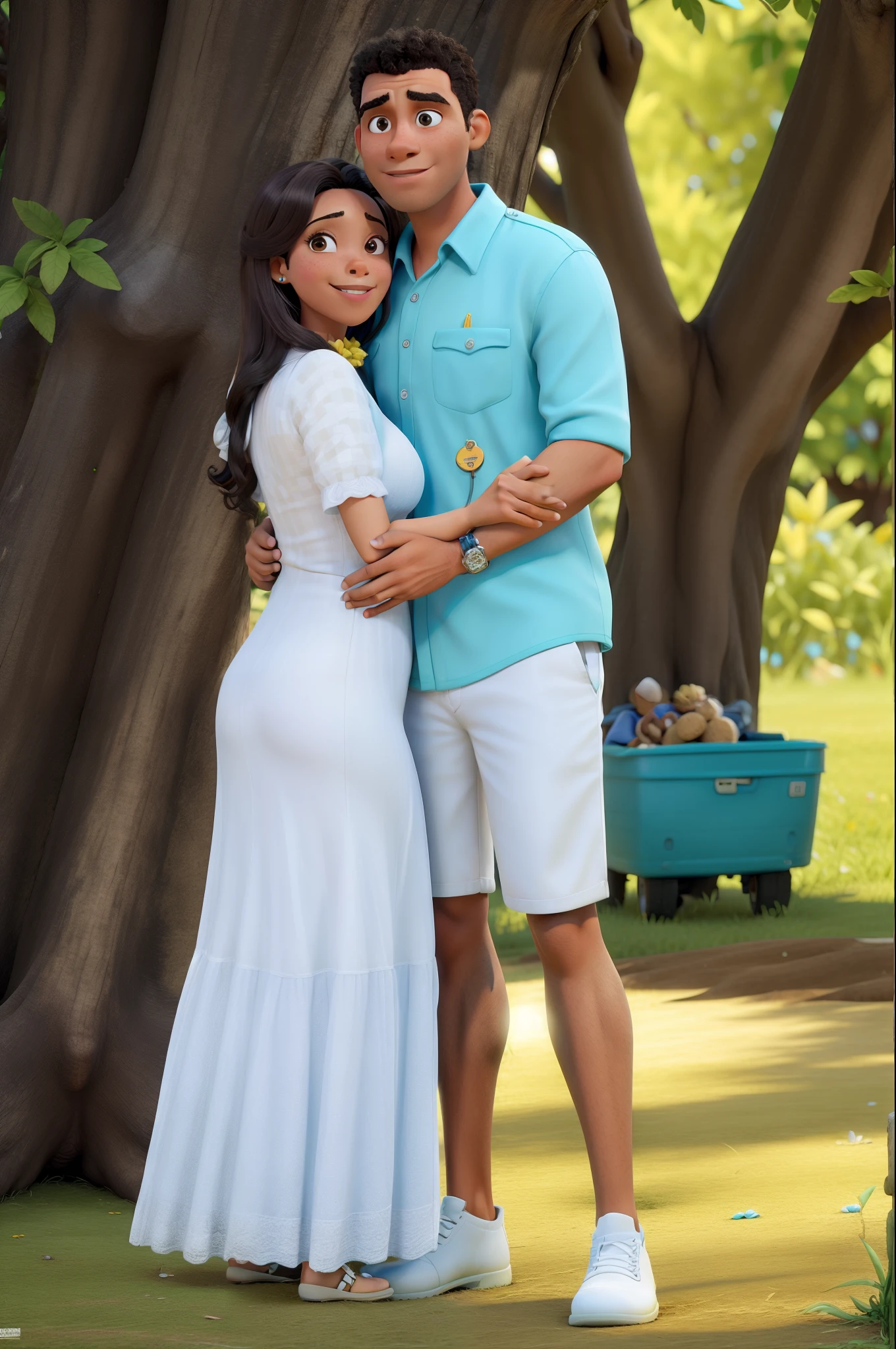 Obra-prima, de melhor qualidade, Diney pixa poster 3d. De um casal jovem no campo, ele possui a pele negra.