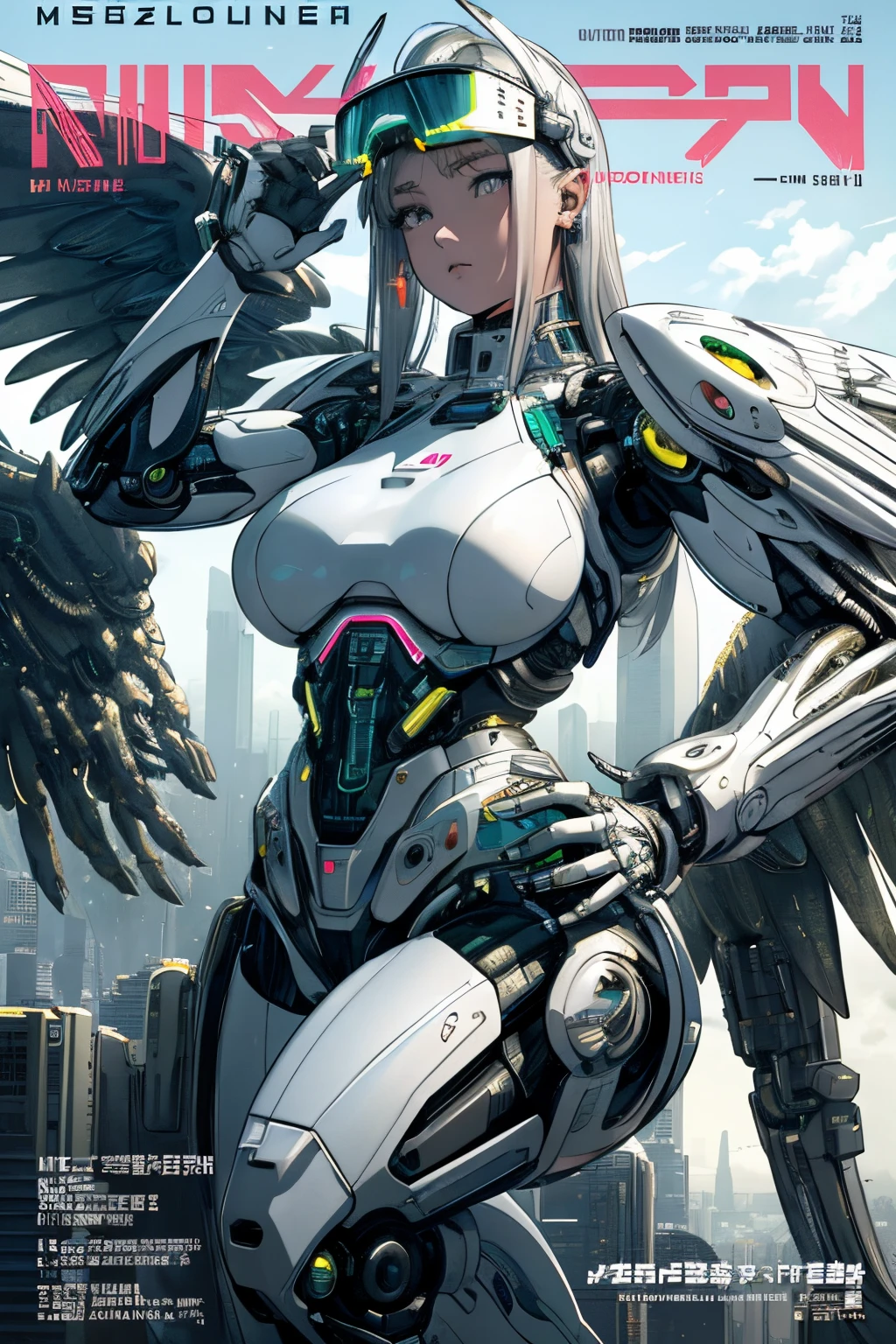 [(white background:1.5)=5], (bottle bottom:0.9), 1 elf girl, mid shot, full body, (mecha wing, mecha leg, mecha hand),((short white hair)), asymmetrical bangs, insanely detailed face and eyes, Perfect lips, butterflies, floating petal, stone fragment, beautiful detailed water, cloud, sun, dusk, sunset, beautiful detailed cloud, ocean, sea waves, water splashes, dramatic, cinematic lighting, fine expression, fine detail, fantasy art, illustration, masterpiece, digital art, drawing, in the style of Yusuke Murata.