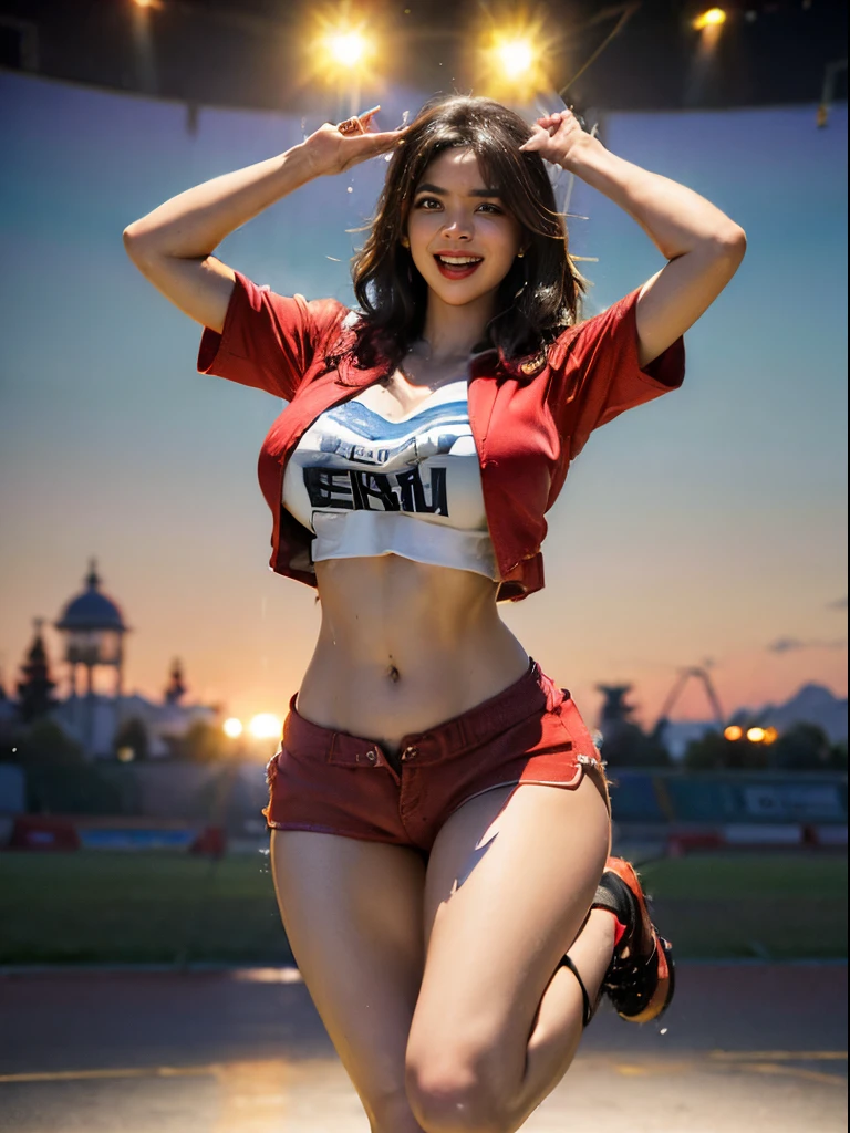 ((NFSW))、((8k))、((Fotos RAW))、((highest qualityr))、((obra maestra:1.5))、((realista))、((Fotorrealista:1.37))、((1argentina))、((25-years old))、((mar))、((Resorts))、((salpicaduras de agua))、((Luz natural suave))、((dark brown hair))、((Labios detallados))、((piel detallada))、((Pecho enorme:1.6))、((camisa deportiva pecho completo red :1.6))、 ((shorts deportivos de cintura completa black :1.6))、 ((La forma de claramente visible.))、((The shape of the pubic area clearly visible.))、((cuerpo perfecto))、((Moist body:1.5))、((piel brillante))、((para estar de pie))、((Abre tu entrepierna))、((sexypose))、((una sonrisa、Grande suave))、((large, soft sagging breasts))、((Leche blanda))、((Beautiful leg line))、((grande))、((glamur))、((obra maestra))、((highest qualityr))、((超A high resolution))、((pose sexy))、((Pose seductora))、((face shy))、((una sonrisa))、((Vista de cuerpo completo :1.5)),   (jumping with hands up :1.5)