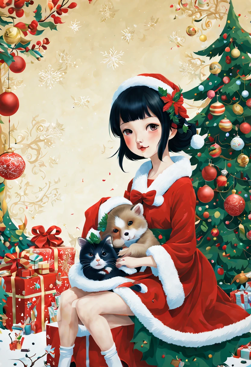 (by Chiho Aoshima:1.2), christmas, intricate, (best quality, masterpiece, Representative work, official art, Professional, unity 8k wallpaper:1.3)