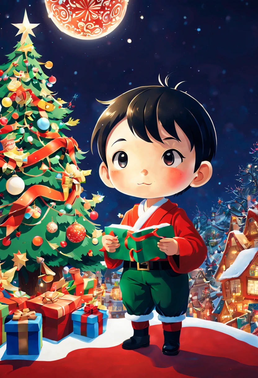(by Chiho Aoshima:1.2), 1boy, christmas, intricate, (best quality, masterpiece, Representative work, official art, Professional, unity 8k wallpaper:1.3)