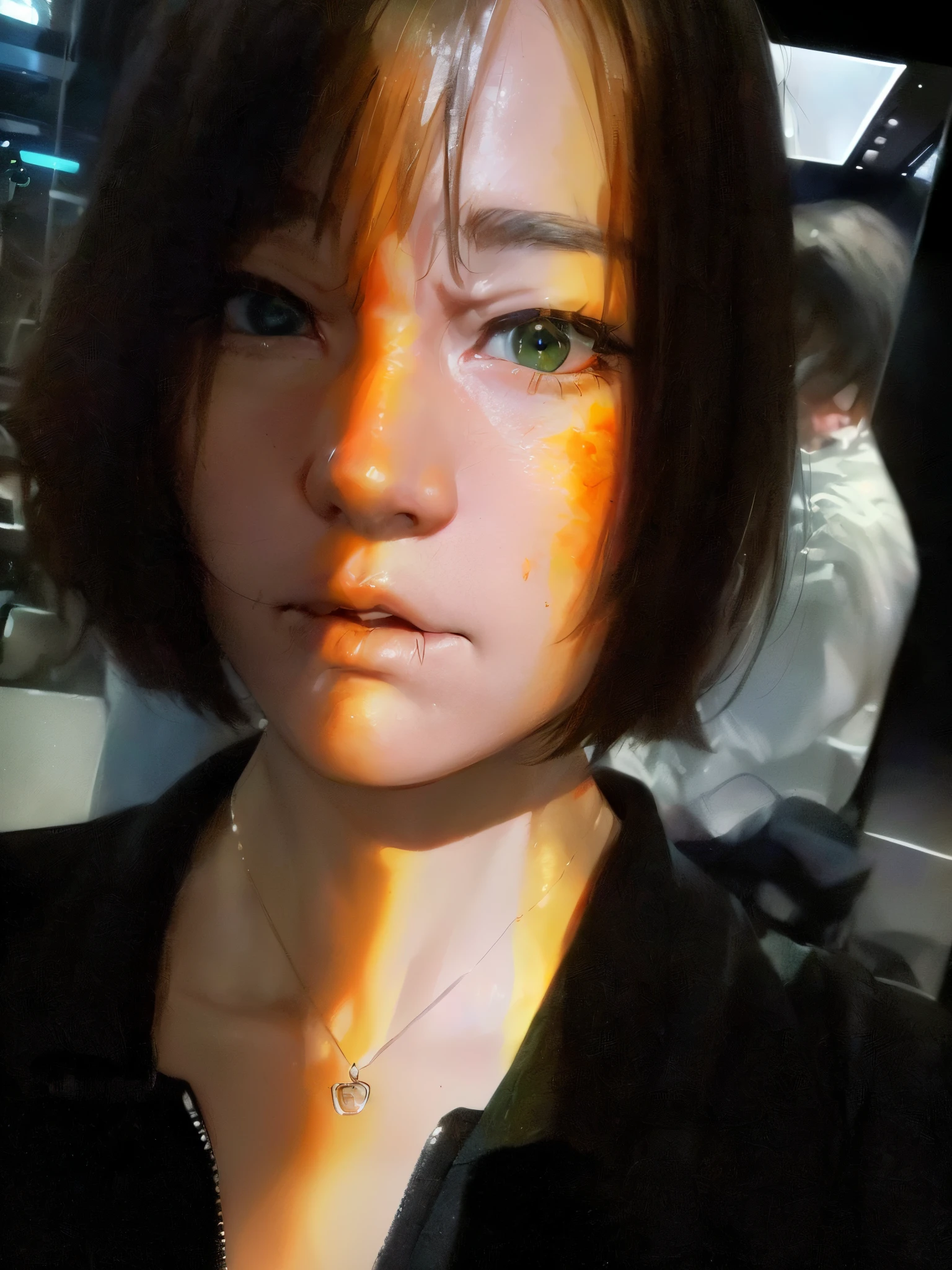 ((Portrait)), (超A high resolution,Photorealistic,Realistic,Best Quality,Photorealsitic), (((High detailed skin,Visible Pore))),(Real person,photograph), (8K, Raw photo, Best Quality, masutepiece),(1 cute girl),(bob cuts), (short orange hair), ((cat tinnitus, wounds, (Green eyes), (Orange tail), Naked, Automatic White Balance,(((Face Close-up))), ((((Looking at Viewer)))), ((((angry)))), yandere, Tsundere, Cinematic poster, masutepiece, Best Quality, Super Detail