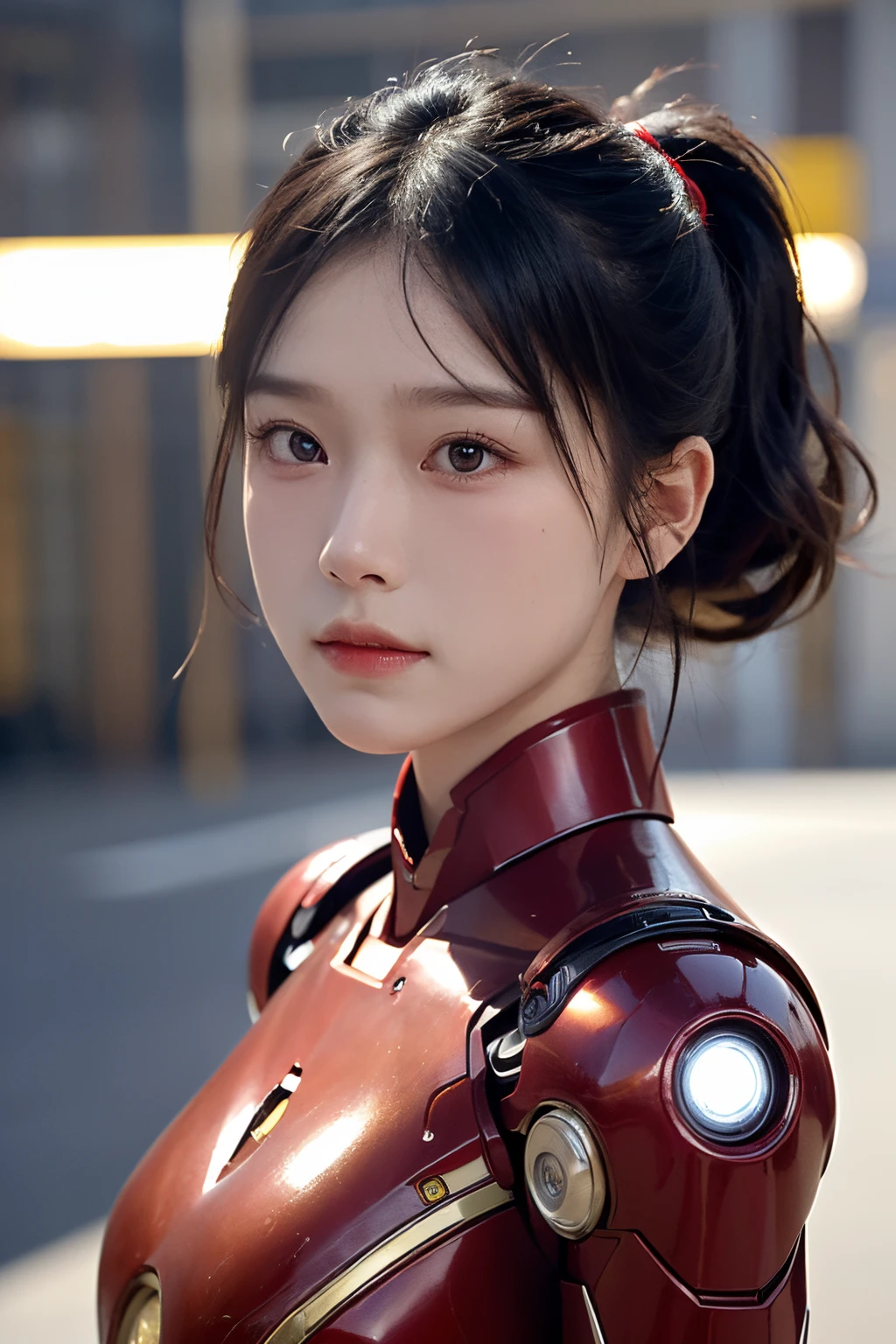 (1girl:1.3), 独奏,__body-parts__, offcial art, 统一 8k 壁纸, ultra - detailed, Beautiful and aesthetic, big breasts beautiful, tmasterpiece, Best quality at best, RAW,tmasterpiece,ultra fine photoest qualtiy,超高分辨率,Photoreality,rays of sunshine,full-body portraits,stunningly beautiful,dynamicposeacing to audience),delicated face,vibrant eyes,,A woman who ,(Wearing a futuristic red and gold Iron Man mechery detailed abandoned warehouse background,detailed face with,opulent,milkyW,tack sharp focus,digital SLR camera,high qulity,filmgrain,White skin of the,photographrealistic,lomography,Huge metropolis in a dystopia of the future ,