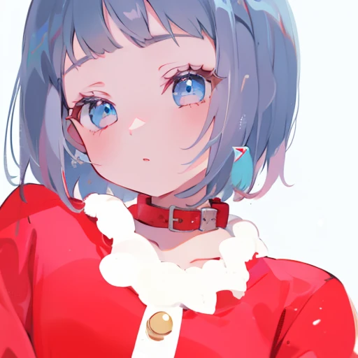 One girl、White hair、Bob Hare、santa&#39;s clothes、Red dress、Light blue eyes、cute little、​masterpiece、Top image quality、top-quality