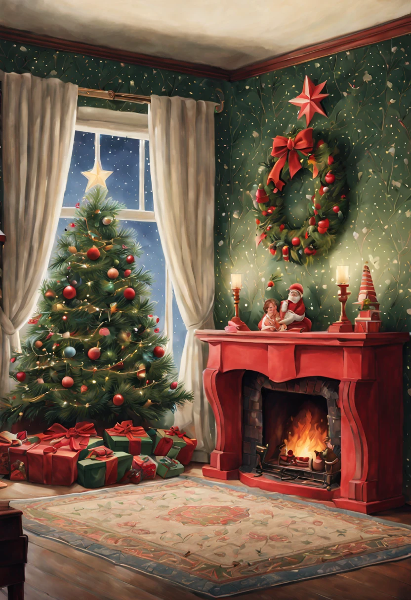 (by Chris Van Allsburg:1.2), christmas, intricate, (best quality, masterpiece, Representative work, official art, Professional, unity 8k wallpaper:1.3)