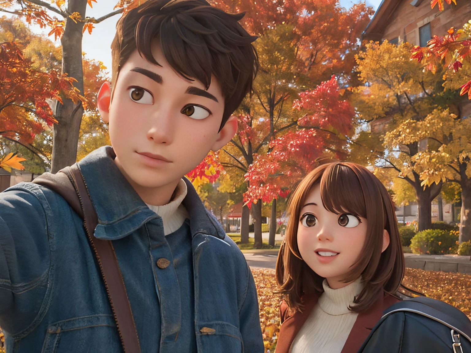 couple in front of autumn leaves