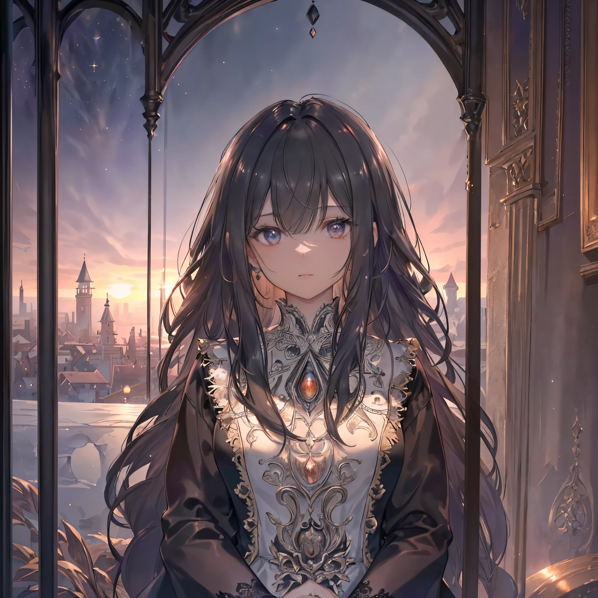 High definition RAW color art, Animation,sculptures, silver marble skin, (((Ultra detailed elegant))), Magical atmosphere, (Detailed skin, Texture (Intricately detailed, Fine detail, ultra-detailliert), deep red sunset, depth of fields, Bokeh, silky touch, beautiful eyes, (darkness castle, Background with many saws), hyper detail, mat drawing, Grains of light