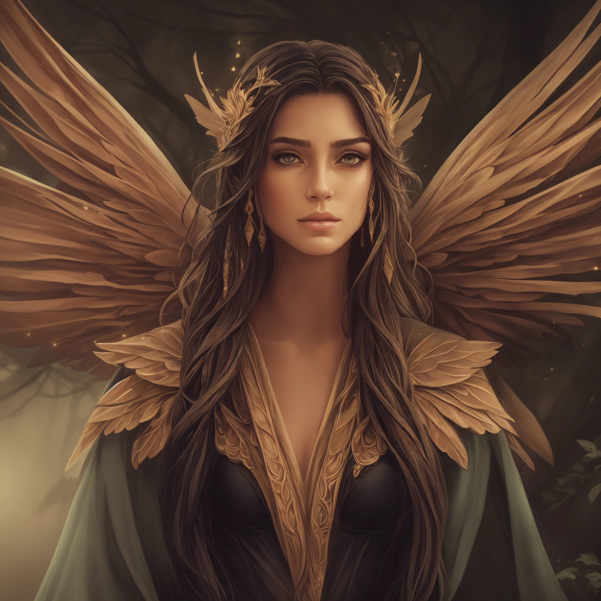 a woman with long hair and wings standing in a forest, beautiful fantasy art, beautiful fantasy art portrait, very beautiful fantasy art, amazing fantasy art, fantasy art style, 4k fantasy art, epic fantasy art style hd, detailed fantasy digital art, digital art fantasy art, detailed fantasy art, colorfull digital fantasy art, fantasy style art, breathtaking fantasy art