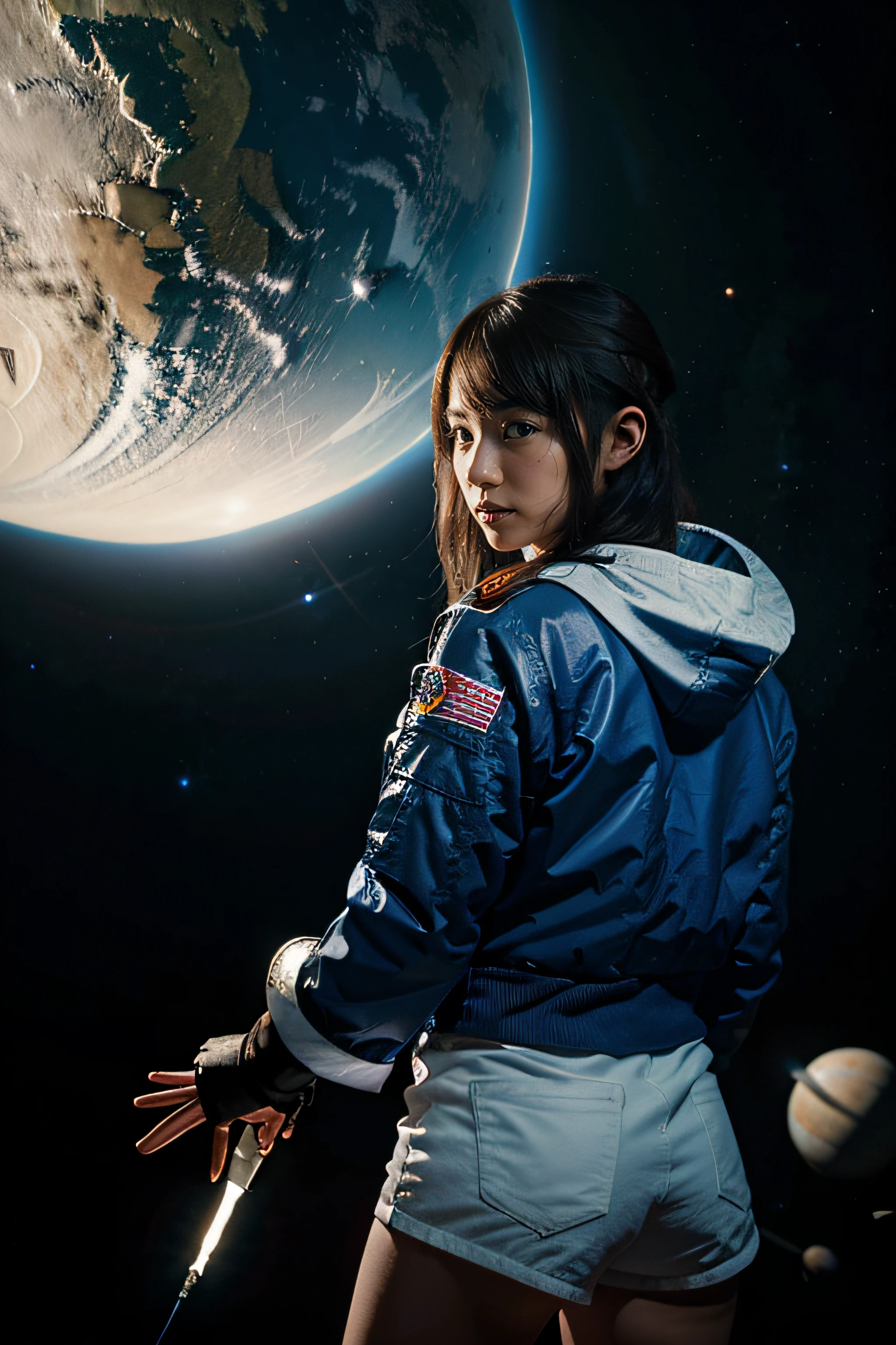 space fighters, japanaese girl, planet
