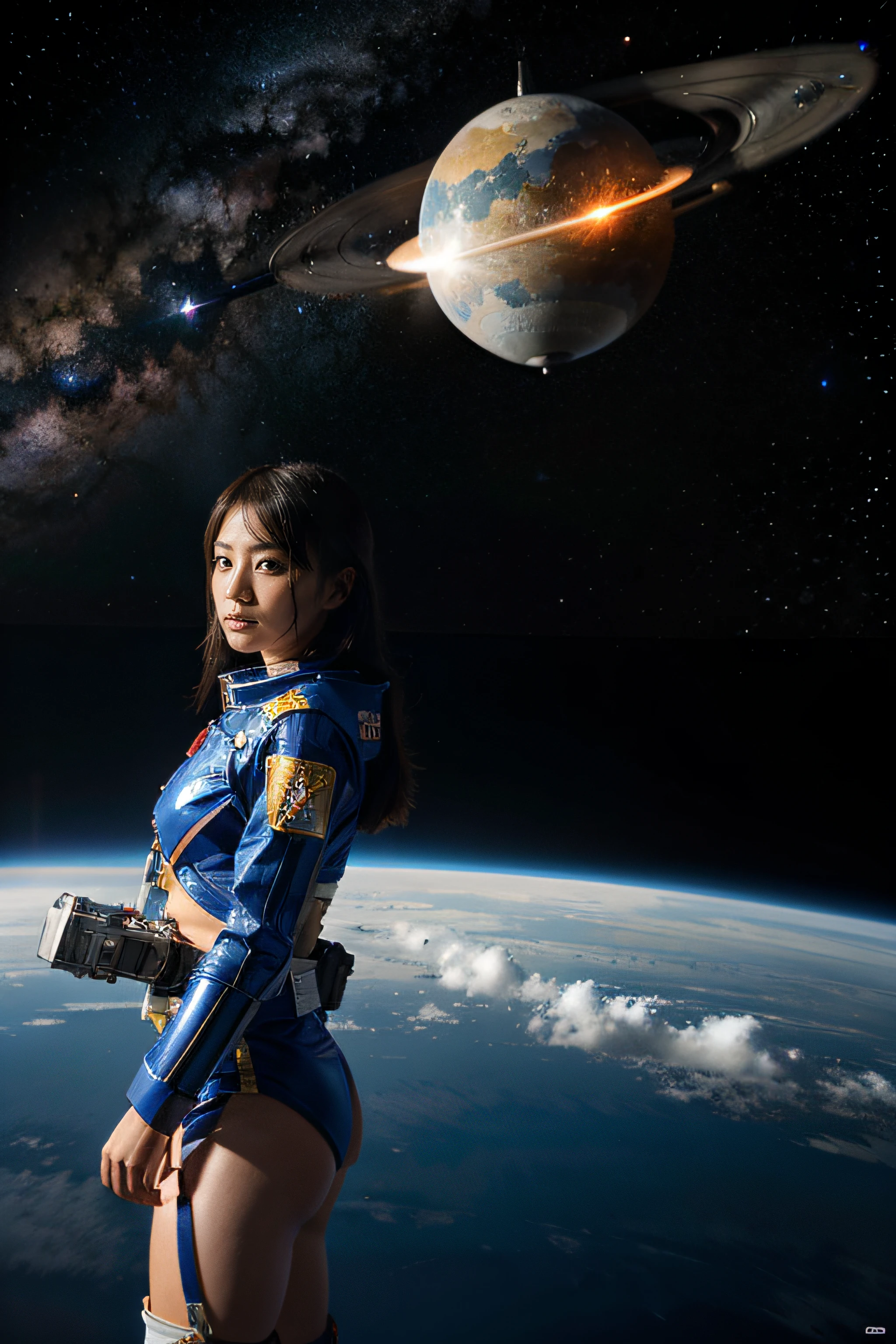 space fighters, japanaese girl, planet