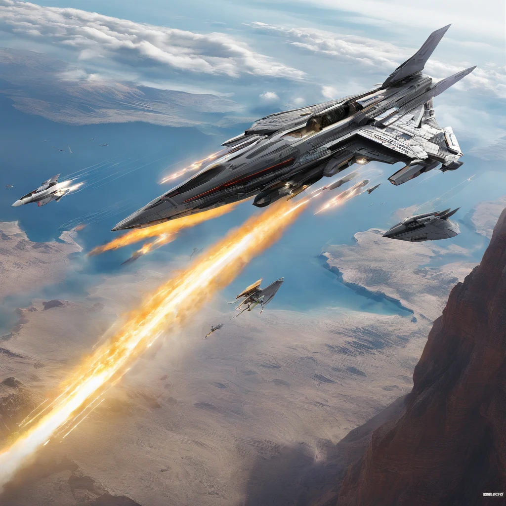 Create futuristic, hyper-emotional artworks, with sophisticated advanced technologies. Color this futuristic fighter orbital plane with tons of detail, Bright Light Capture, flying machines, Crossing the Sky. combat shuttle, space fighter, orbital plane, Beithon Empire, 8K resolution, higly detailed, photo realistic The combat space fighter of the Beiton Empire is a multi-purpose spacecraft, designed for combat operations in space and atmosphere. It can be used to destroy enemy ships, satellites and ground objects. a space fighter has a number of advantages over other spacecraft. It has high speed and maneuverability, which allows him to effectively attack enemy targets. Besides, The shuttle space fighter has powerful weapons, which allows him to destroy targets at long distances. Battle shuttles - the space fighter of the Beithon Empire are an important element of its military power. They are used to protect the empire from external threats and to conduct offensive operations. Technical characteristics of the combat space fighter of the Beiton Empire, wingspan: 13,56 m, Aircraft length: 18,90 m, Aircraft altitude: 5,09 m, Wing area: 78,04 m², Area B. AW.: 16,54 m², Area G. AW.: 12,63 m², fart: 20000 km/h Flight range: 100,000 kilometers Armament: rocket launchers, small arms crew: 2 people, Use of the Battle Shuttle of the Beithon Empire, Battle shuttles of the Beithon Empire can be used for the following purposes: Destroying enemy ships and satellites, Attacking ground targets, Ground support, reconnaissance, Delivery of troops and cargo, Battle shuttles of the Beithon Empire played an important role in several major battles, including the Beithon Empire's War of Independence and the Alliance War.