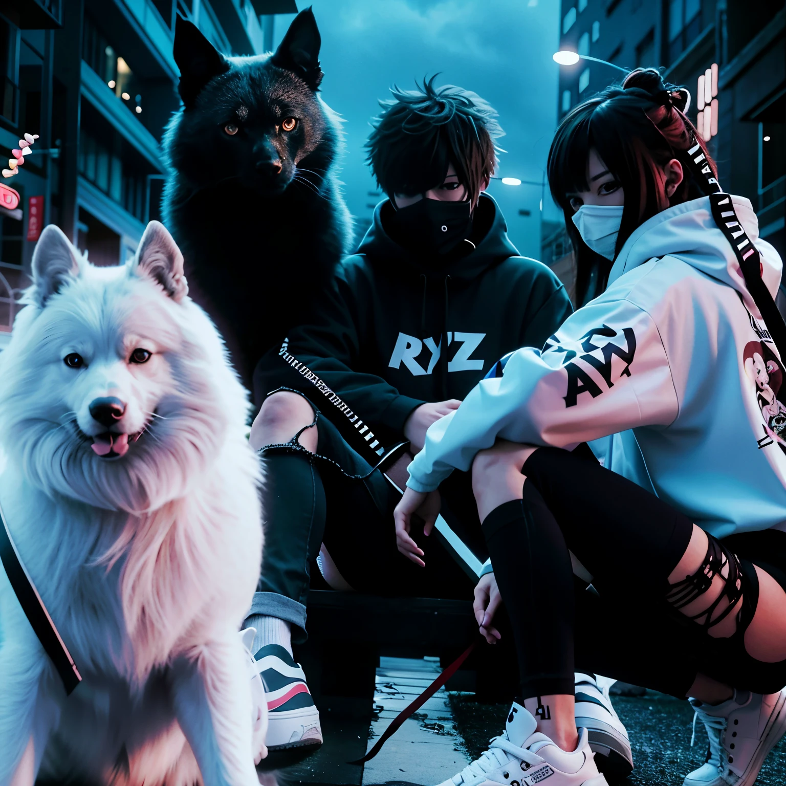 anime characters sitting on a bench with a dog and a cat, anime style 4 k, anime style. 8k, badass anime 8 k, anime styled, epic anime style, anime style mixed with fujifilm, anime asthetic, style anime, modern anime style, anime style, anime style only, anime wallpaper 4k, anime wallpaper 4 k, anime styled 3d