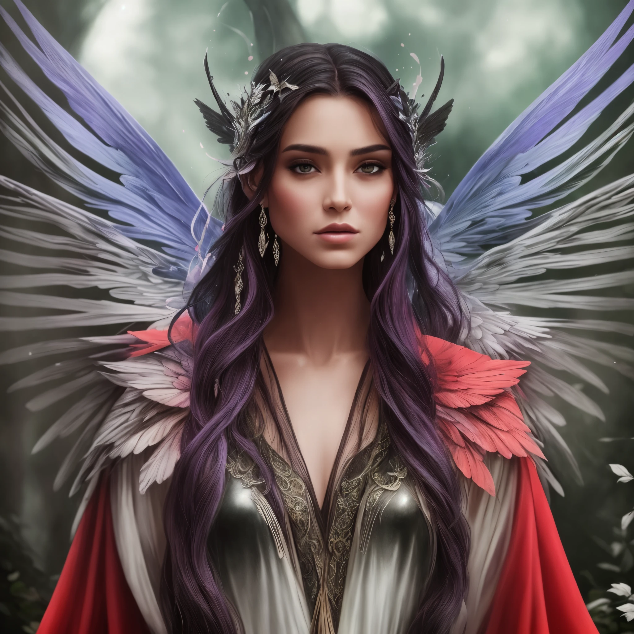 a woman with long hair and wings  standing in a forest, beautiful fantasy art, beautiful fantasy art portrait, very beautiful fantasy art, amazing fantasy art, fantasy art style, 4k fantasy art, epic fantasy art style hd, detailed fantasy digital art, digital art fantasy art, detailed fantasy art, colorfull digital fantasy art, fantasy style art, breathtaking fantasy art