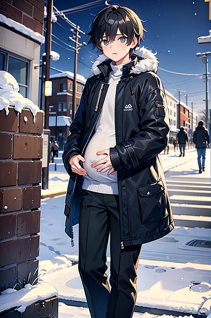 Strongest configuration、(layered clothes:1.4)、creation、dust particles、smooth anime cg art、((Winter clothes,winter men's clothing,cold winter wind))、look of confusion and surprise、(((Cool college-style boys)))、Cool boys get pregnant with their own semen due to sudden sexual excitement。 A boy-only town where many boys get pregnant。 skinny body、cool boys and cute boys、refreshing、Choose a location