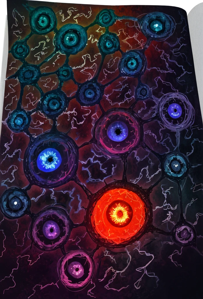 Picture  of a bunch of cell like eyes , digital artwork. sharp focus, abstract art, cellular structures, brain like background