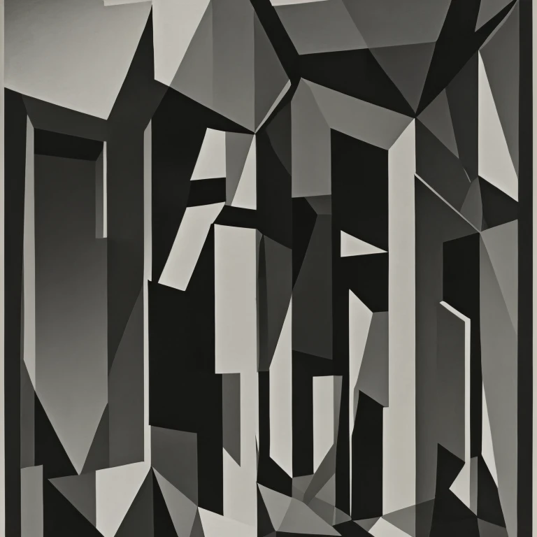 reconstruction space,Strong contrast between black and white,Complex structure,Strong light and shadow,artistically expressive