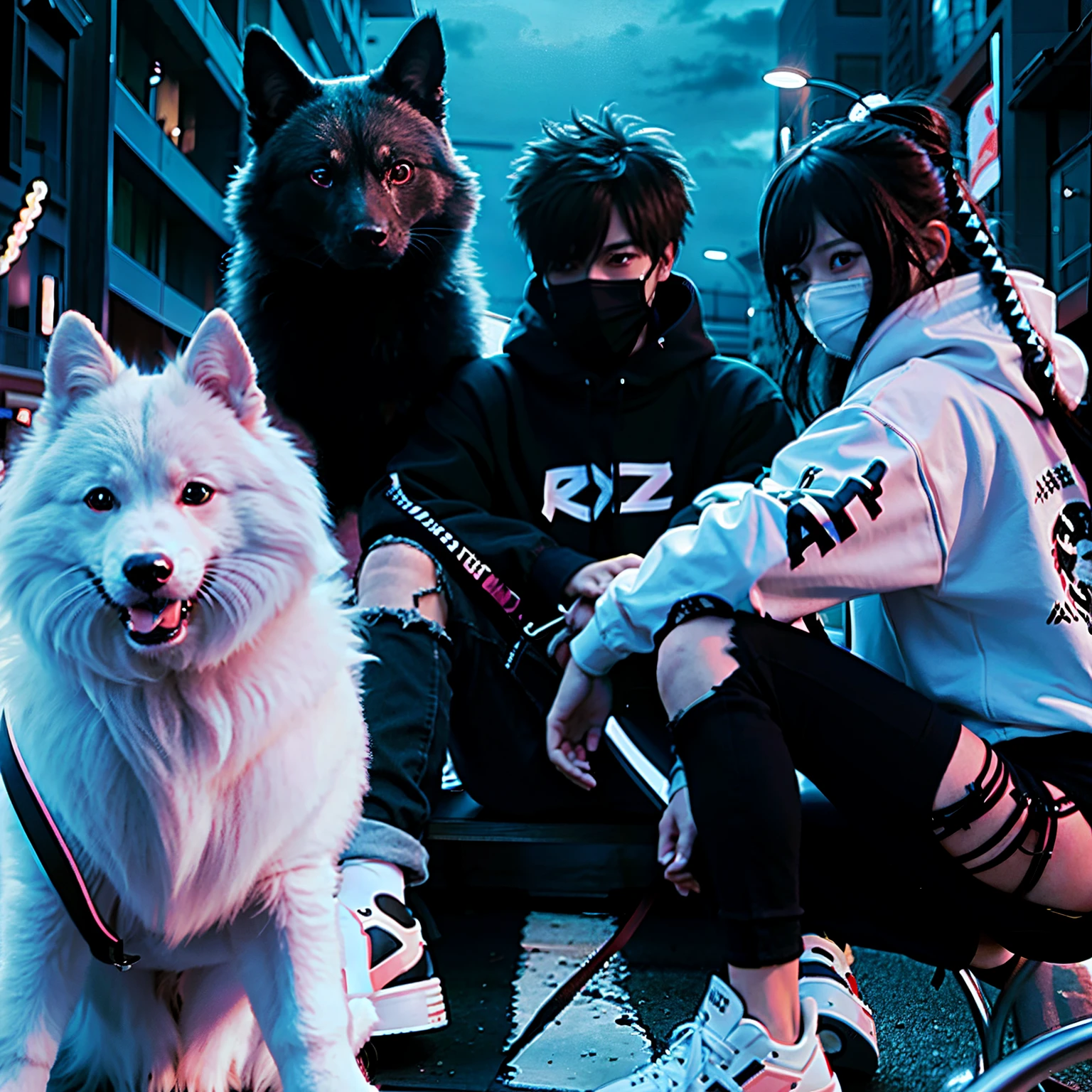 anime characters sitting on a bench with a dog and a cat, anime style 4 k, anime style. 8k, badass anime 8 k, anime styled, epic anime style, anime style mixed with fujifilm, anime asthetic, style anime, modern anime style, anime style, anime style only, anime wallpaper 4k, anime wallpaper 4 k, anime styled 3d