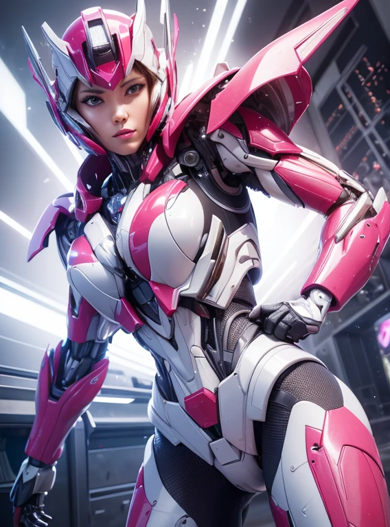 Textured skin, Super Detail, high details, High quality, Best Quality, hight resolution, 1080p, hard disk, Beautiful,(Transformers),(Arcee),beautiful cyborg woman,Mecha Cyborg Girl,Battle Mode,Girl with a Mecha Body,She wears a futuristic Arcee mech,Female Warrior,fully body photo