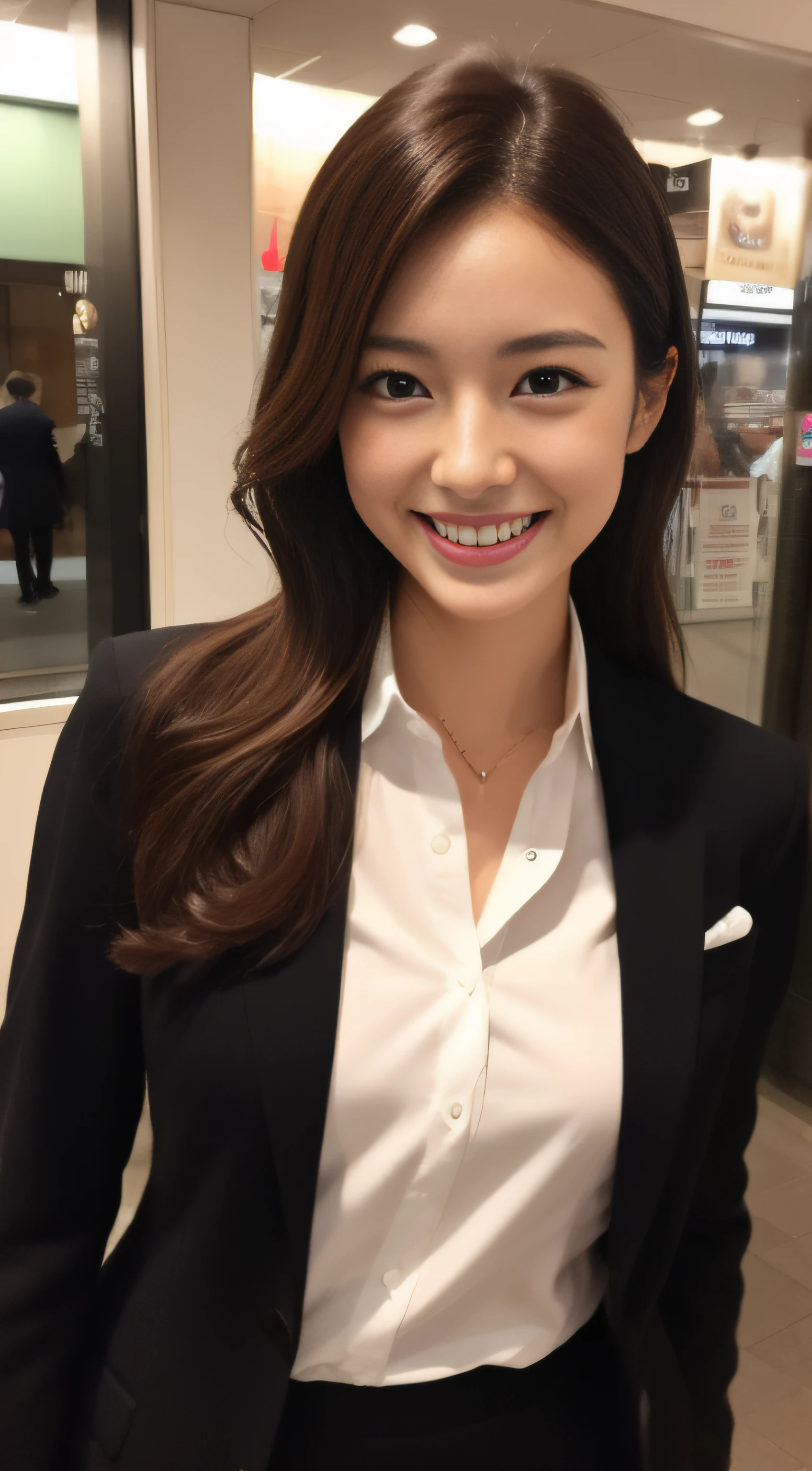 32K,Hostess in Ginza、Suits、hiquality、A hyper-realistic、healthy、Smiling expression、Slender perfect figure、Japanese beauty ace perfect、Beautiful skin、Trem lotado