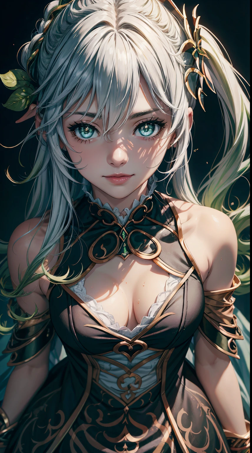 closeup face, detailed digital anime art, Anime with small details, Best Quality, Masterpiece, Ultra-detailed, Beautiful, hight resolution, Original,CG 8K ультрареалистичный, perfect artwork, beatiful face, Face Clean, Skin, hyper realistic, Ultra Detailed, A detailed eye, dramatic lighting, (Realistic) Realistic, Full HD, Best Quality, Best Quality, Beautiful lighting, (8k wallpaper of extremely detailed CG unit), High Details, sharp-focus, The art of dramatic and photorealistic painting, sexy clothes, Lustful smile, lust, taut clothes, pretty eyes, bare shoulders, neckline on the chest,