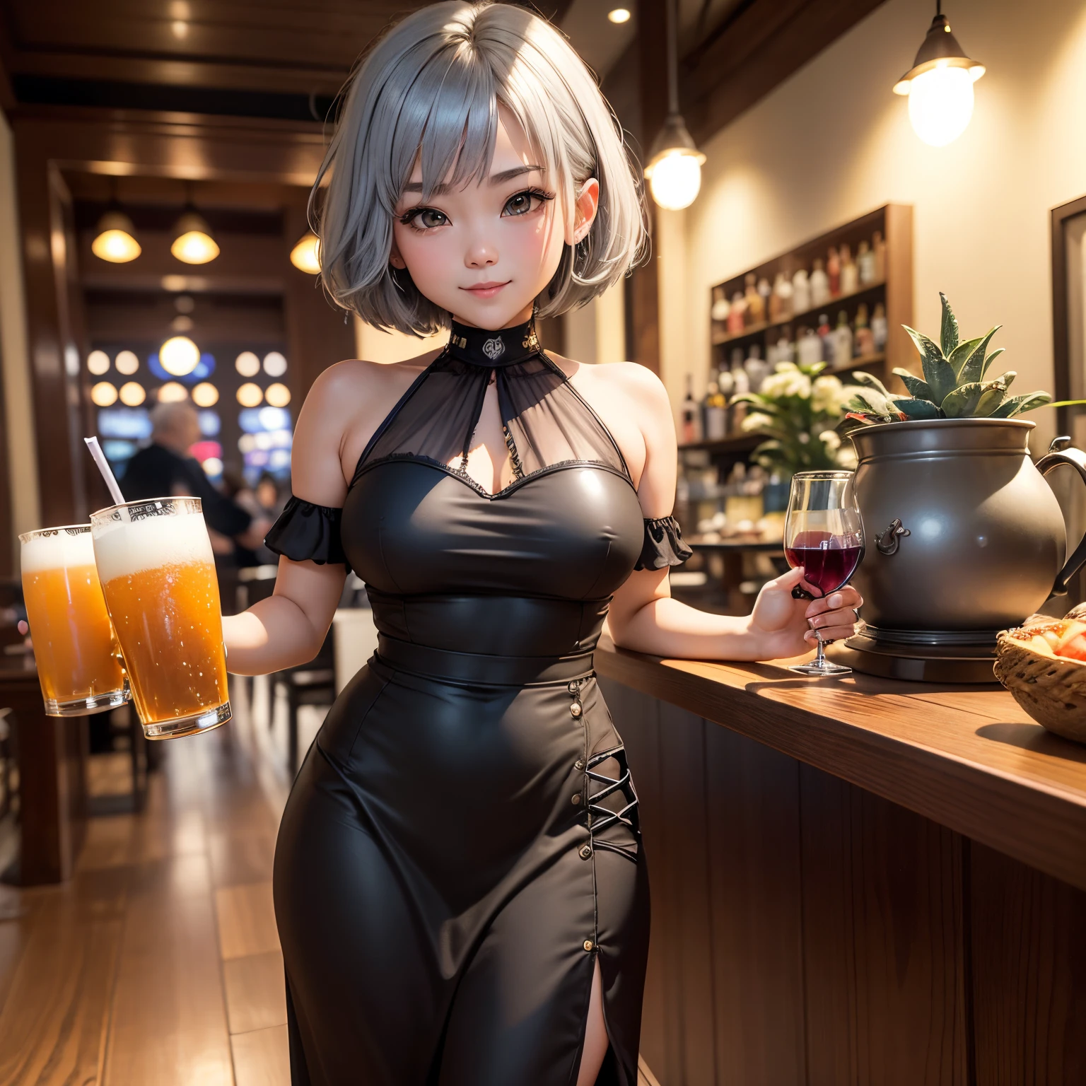 (8K, Top Quality, Masterpiece: 1.2), (Realistic, Photorealistic: 1.37), Magical sigil, Ultra Detailed, ((1 girl))), Solo, Beautiful Details Sky, More Cafe, Night, Sitting, Date, (Blushing), (Smile: 1.15), (Open Mouth), Big breasts, Beautiful Detailed Eyes, (Shirt: 1.85), Night, Wet, Rain, White Lace, (Short hair: 1.2), Floating hair Novafrog style, ((full body)), stand, sexy, cute