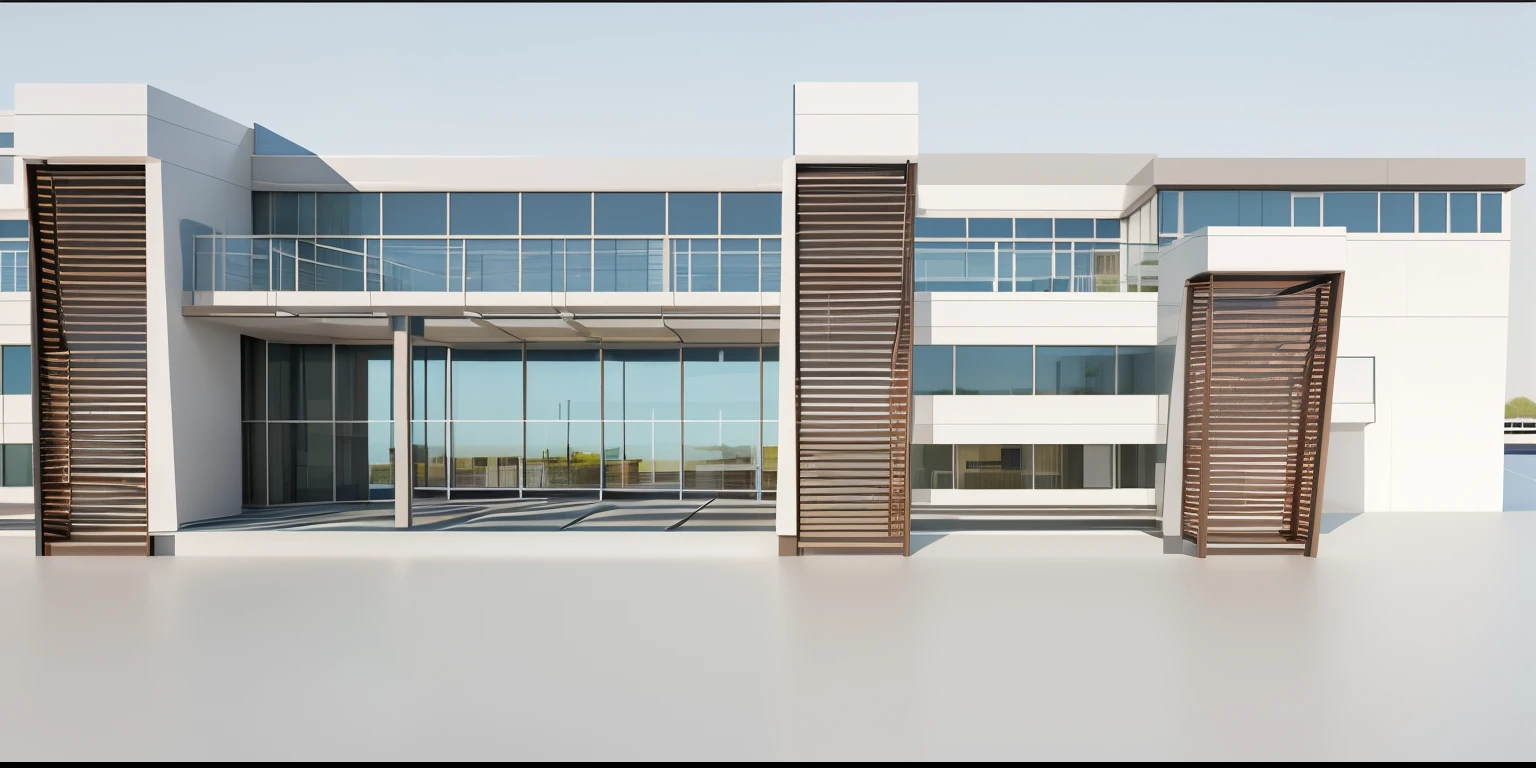 Elevation, The rendered 3D model,Application of louvers,Waterfront architecture