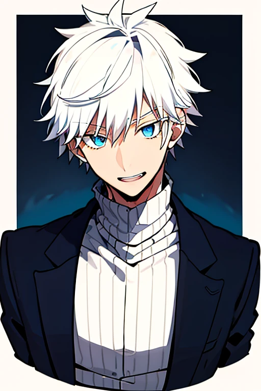 独奏,
1male,Gojo,blue eyes,white colored hair,
upper-body,High neck,Black Top