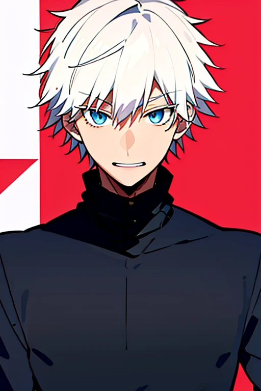 独奏,
1male,Gojo,blue eyes,white colored hair,
upper-body,High neck,Black Top