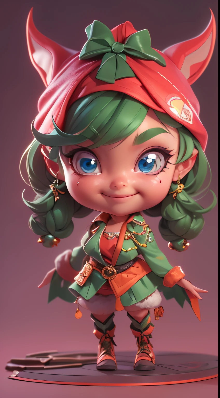 (Blind box toy style, Western cartoon Q version), 1 beautiful female succubus head, Santa Claus costume, smiling) cute full body portrait, slender figure standing, cartoon character, medieval, 3D rendering, symatic lighting, ray tracing