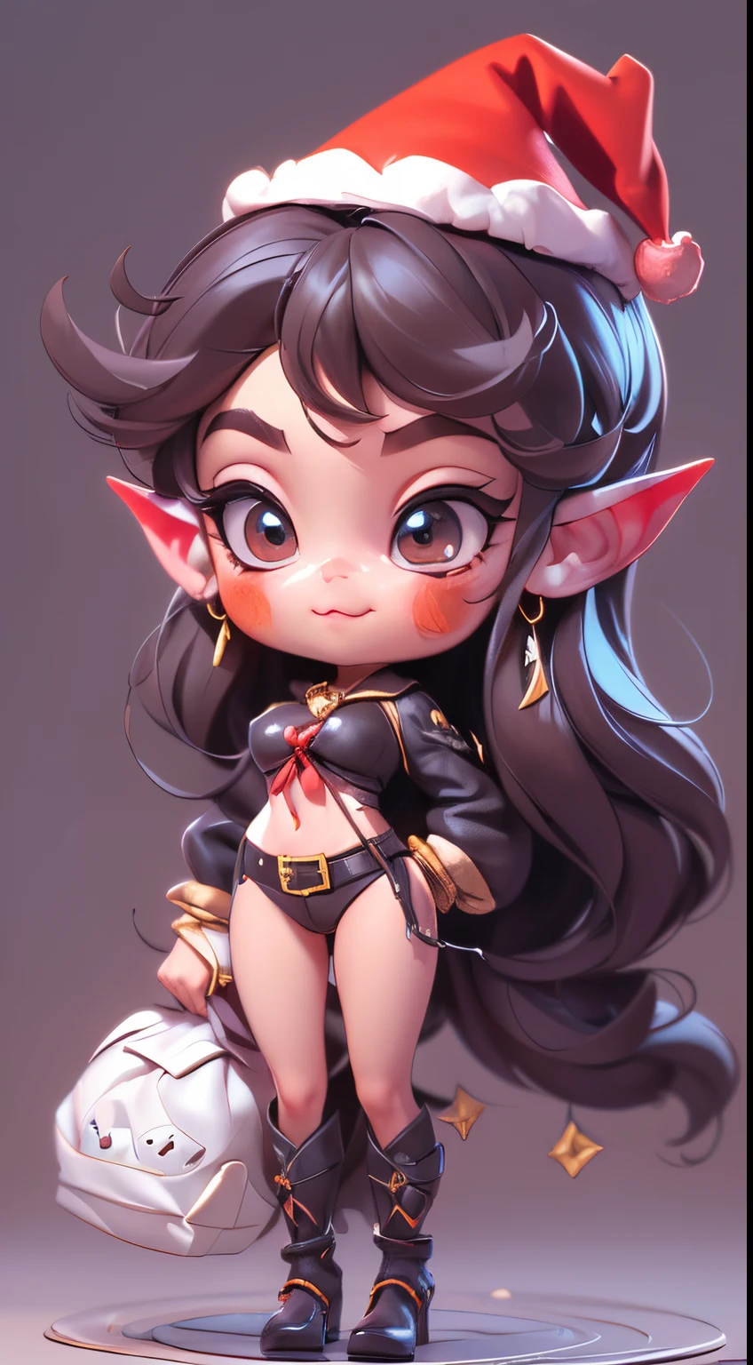 (Blind box toy style, Western cartoon Q version), 1 beautiful female succubus head,, Santa Claus, smiling) cute full body portrait, slender figure standing, cartoon character, medieval, 3D rendering, symatic lighting, ray tracing