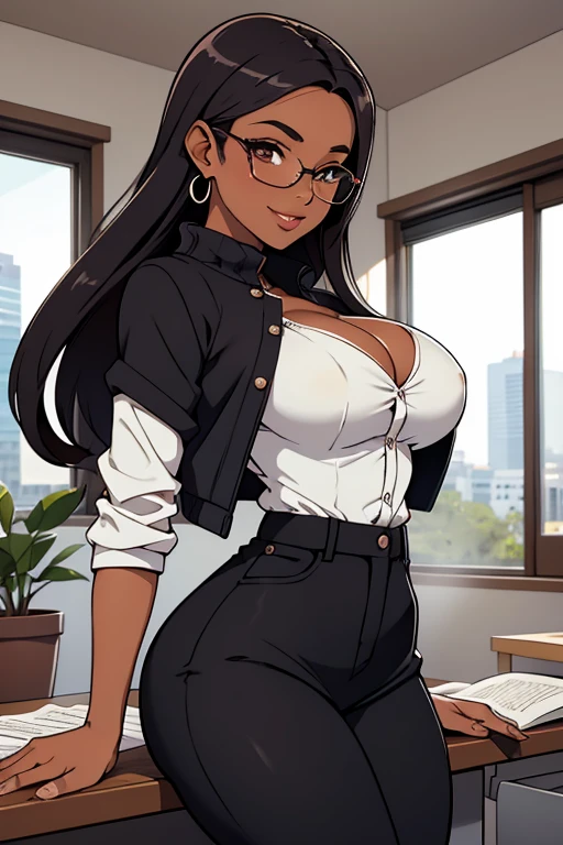 uma linda secretaria morena em pe dentro de um escritorio,usando saia curta apertada com sueter branco,meias pretas apertada,sexy usando oculos,morena sexy meias pretas longas,stocking black sexy, belo sorriso sedutora coxas lindas, belas coxas meias pretas