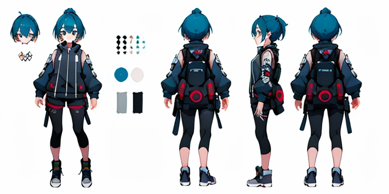 1 young girl, Character Sheet, Concept art, full - body, (Masterpiece: 1.2), (Best Quality: 1.3), 1 girl, Standing, punk, Cute, pretty, technique, future