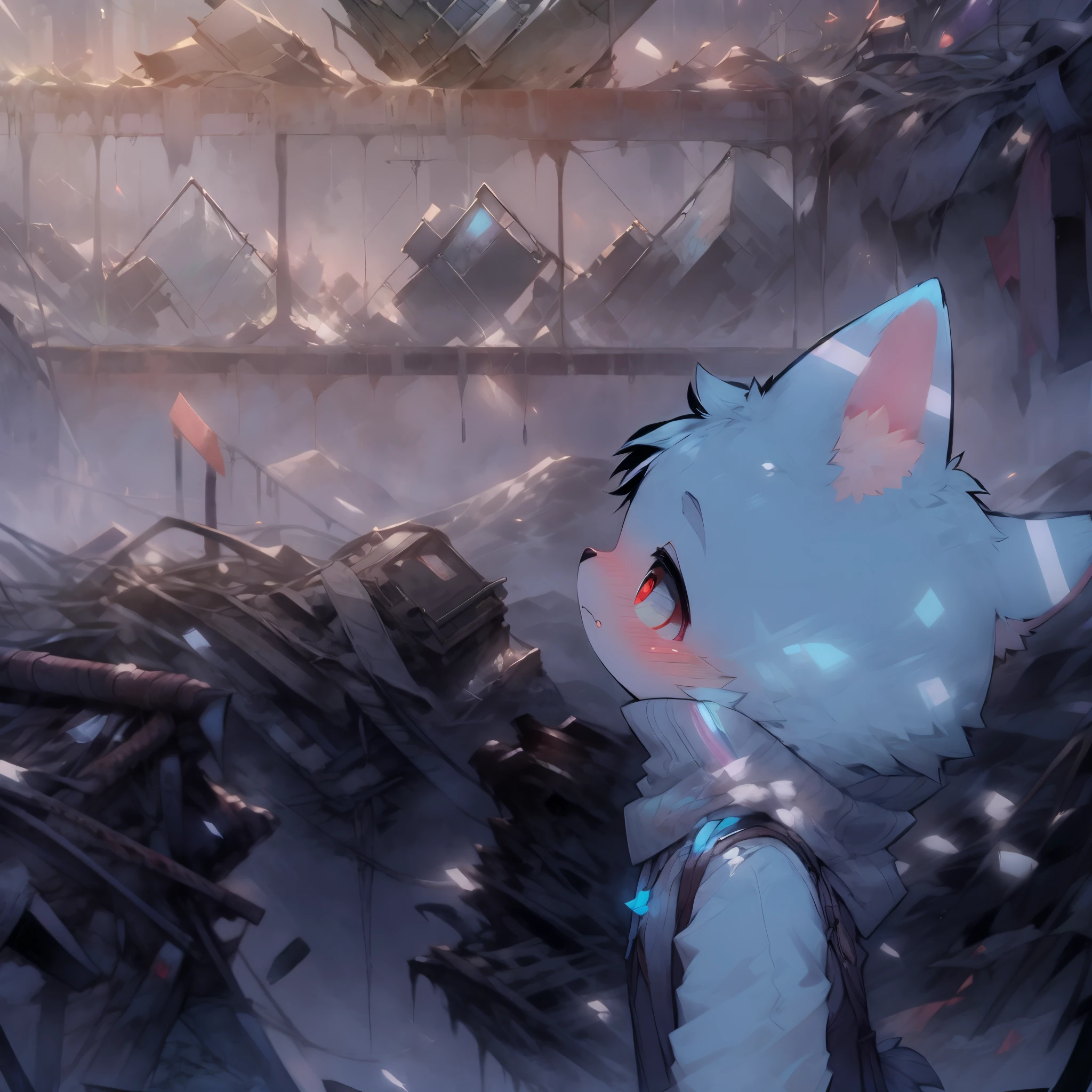 Cute Abandoned City Forest Snow Scarf Blush,red eyes