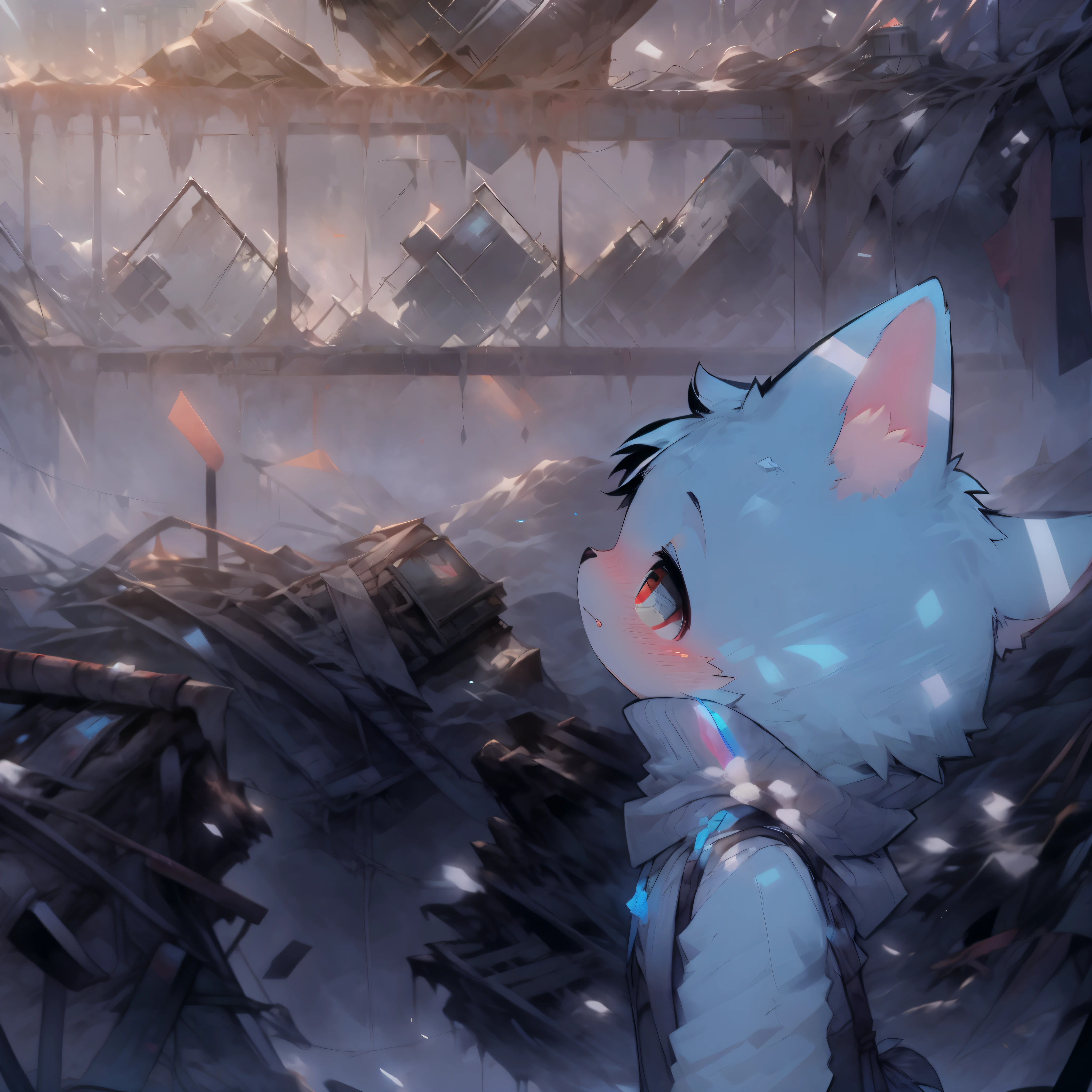 Cute Abandoned City Forest Snow Scarf Blush,red eyes