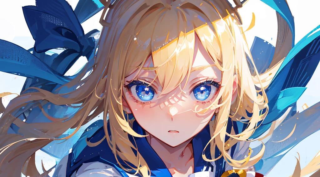 1girl, blonde hair, sailor suit, beautiful blue eyes, close up of eyes