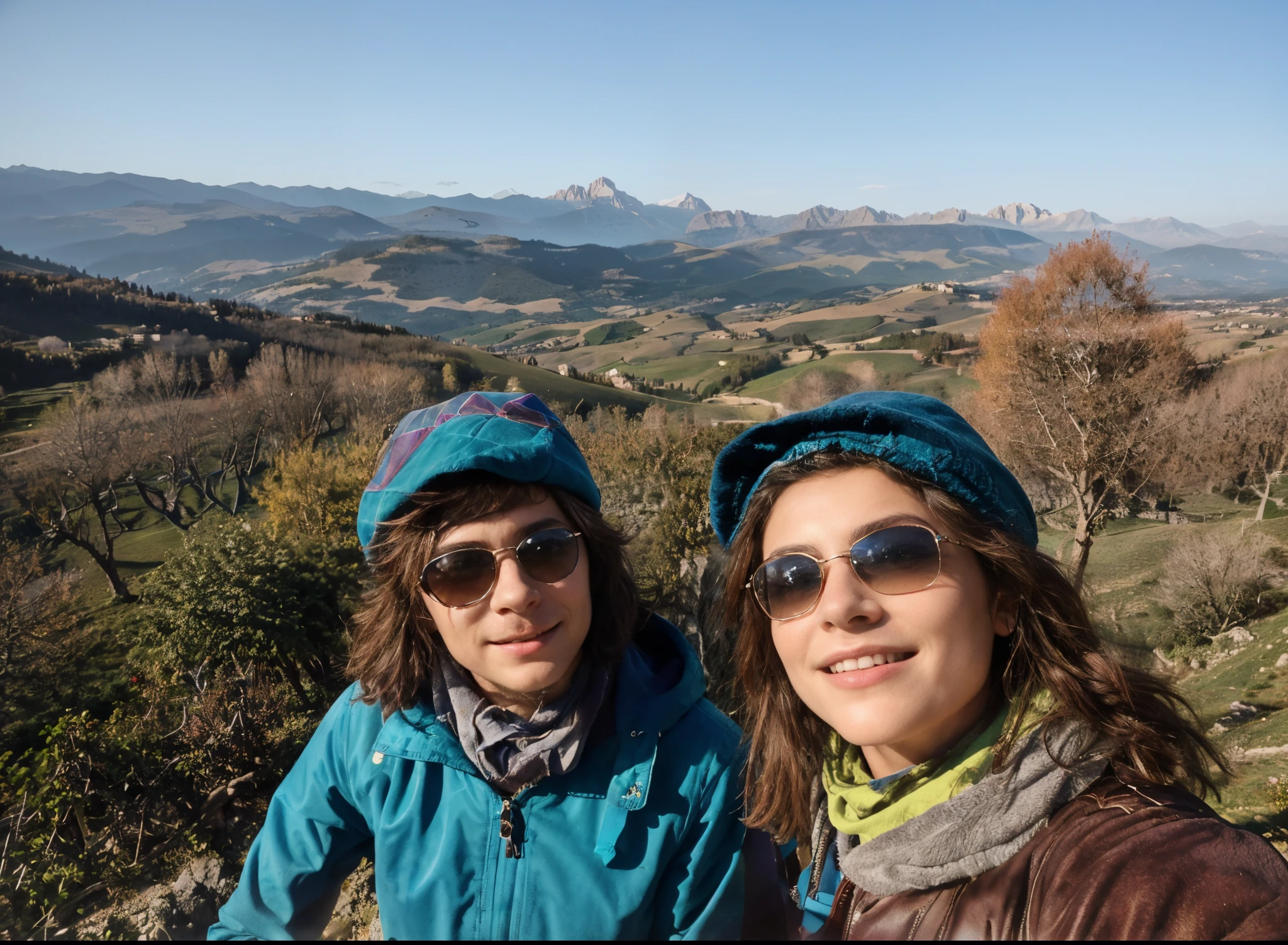 masterpiece, best quality, beautiful quality, photorealistic, looking at viewer, detailed lighting, extremely detailed skin, extremely detailed hair, extremely detailed teeth, shadows, 8k:1.2)    they  are taking a selfie of themselves on a mountain top, with mountains in the background, pov photo, with mountains in background, selfie, with mountains in the distance, portrait!!!, hills in the background, lourmarin, surrounding the city, profile image, not cropped, on the mountain, portrait!!!!, dolomites in the background, portrait!!, avatar image with the face of timothee chalamet