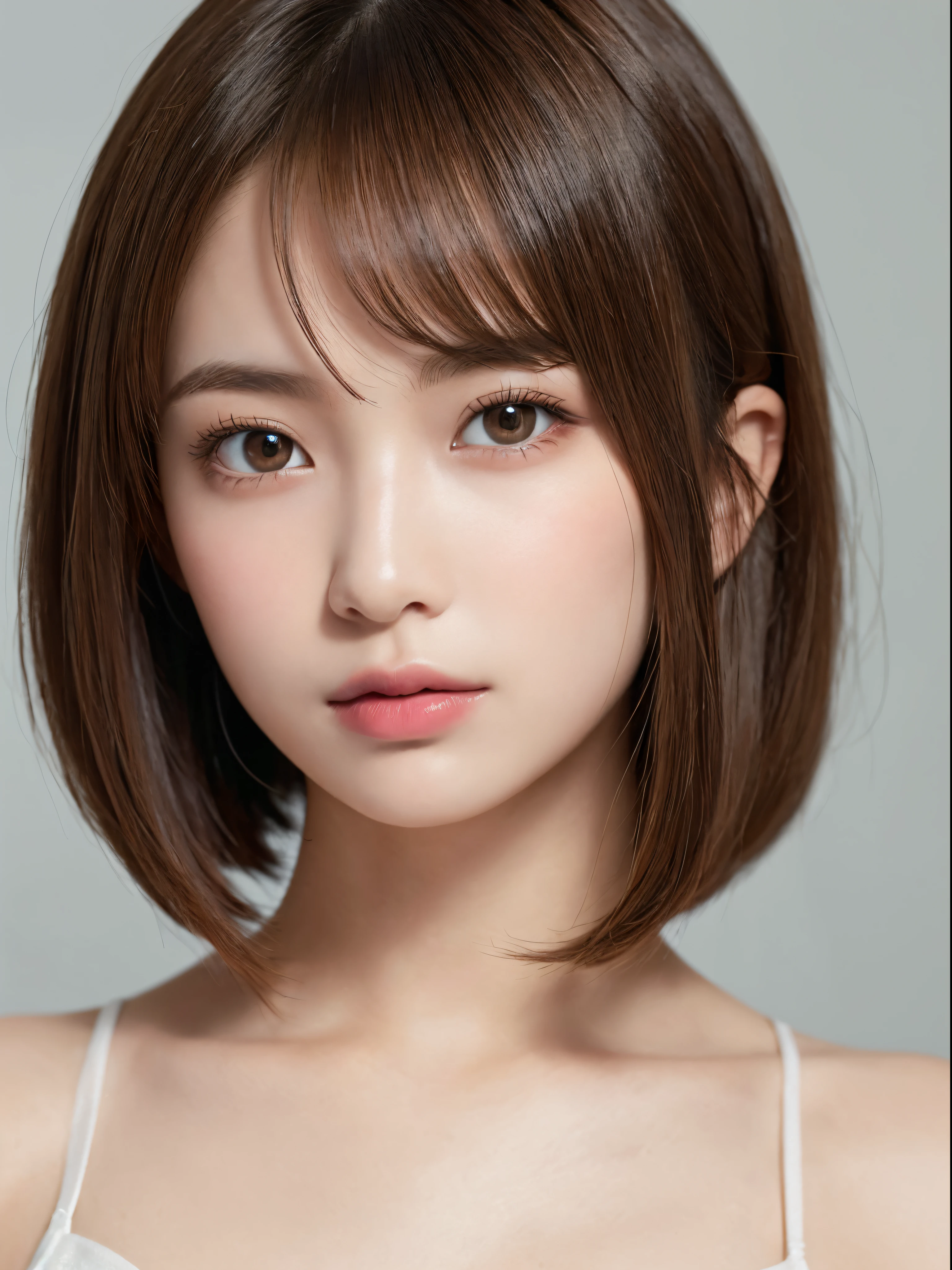 ((NSFW))、(masterpiece:1.5)、(8K)、(Photorealsitic:1.5)、Raw photography、(Top image quality:1.4)、(foco nítido:1.5)、 top-quality、masterpiece、超A high resolution、Perfect dynamic composition、 20 years old、slender、prety woman:1.4、serious facial expression、 in the livingroom、Wearing a tube top、 light brown hair、bob cuts、Glowing hair、 Super Detail Face、A detailed eye、二重まぶた、 Natural Color Lip、Transparent skin、