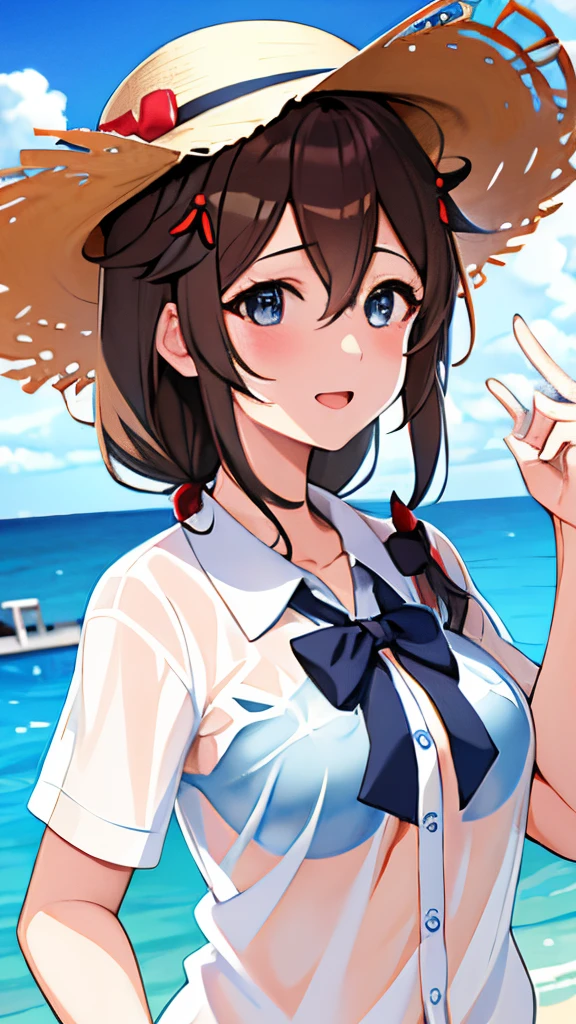 Shigure Kai 3 KanColle 水着のビキニ Ribbon Straw Hat High Quality 8K Wet Transparent Shirt