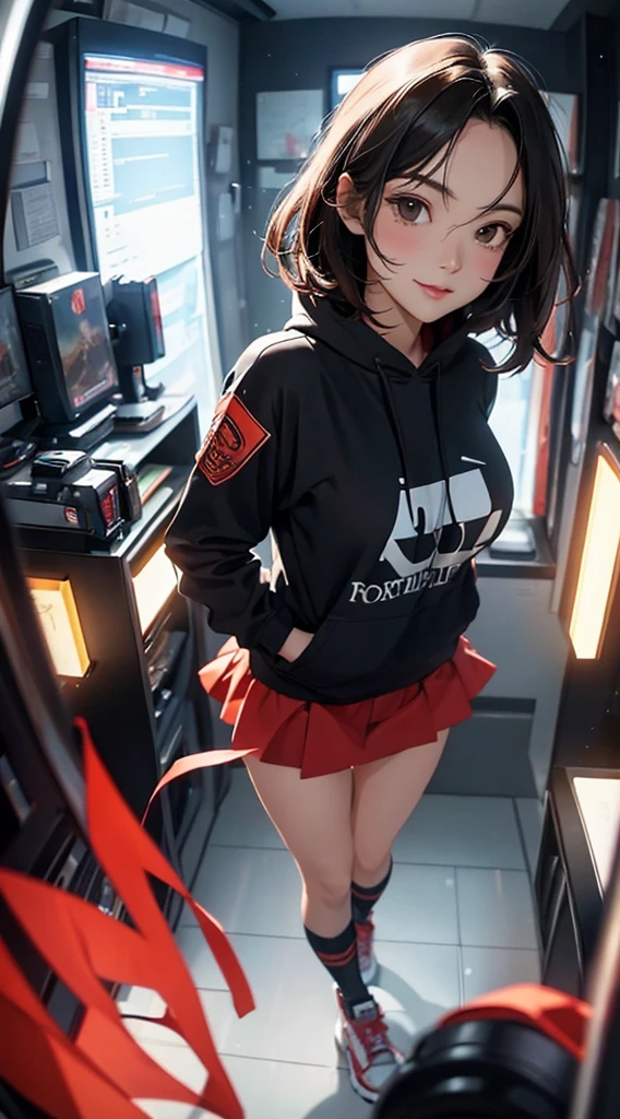 seios grandes, sorriso sexy, (alta qualidade, 8k, obra prima, qualidade ultra, extremamente detalhado, bem colorido, no blurries, foco absoluto, impeccable quality), 1girl, highleg panties, hooded jacket, open jacket, hands, bikini, best quality, highly detailed