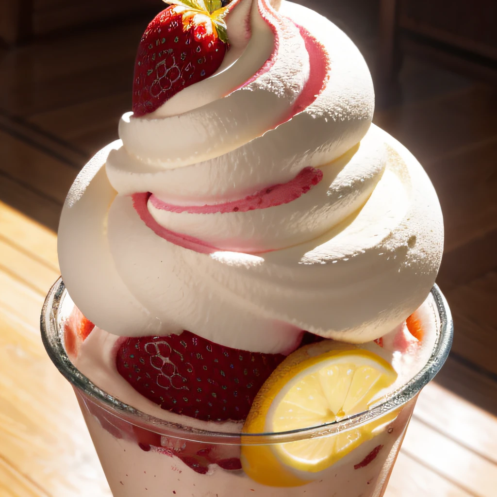 strawberry icecream sundae, photorealistic, high details, intricate, sharp focus, 8K, HD, Full-HD, Ultra-HD, Super-Resolution, Megapixel, subsurface scattering, edge lighting, rim light, rim lighting, best lighting, refreshing, lumen Reflections, screen space reflections, Post Processing, Post-Production, TXAA, De-Noise, shaders (COLOR FRUITFUSION:0.222) (BRTDRPP:1.122)( LIQUID SPLASH:0.444)