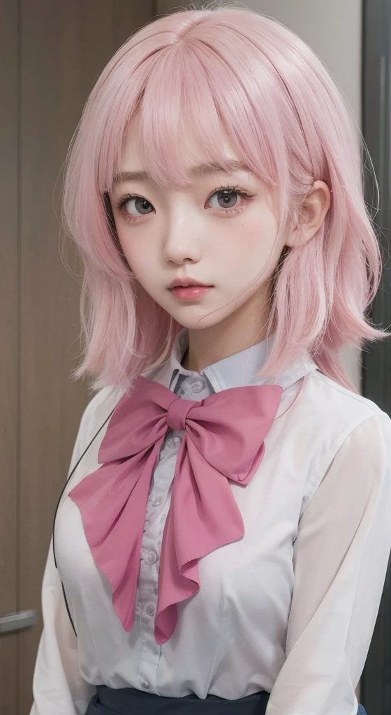 South Kotobuki\(oshi no ko\), 1girl in, 独奏, School Cowboy Shots_uniform、Pink eyes、a sailor suit、hair pin、a picture、hchool girl、japanes、Pink hair