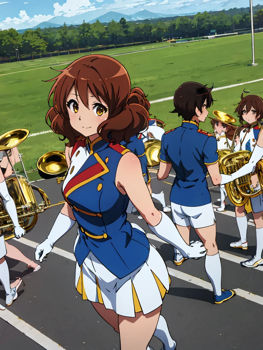 High quality anime、High Picture, Kumiko、masutepiece,band uniform,sunfes marching band uniform,[3D images:1.5],[[Attractive eyes,A detailed eye、radiant eyes, Colorful eyes:1.15],Over all、Watching the viewer,8k picture,Cute anime girl