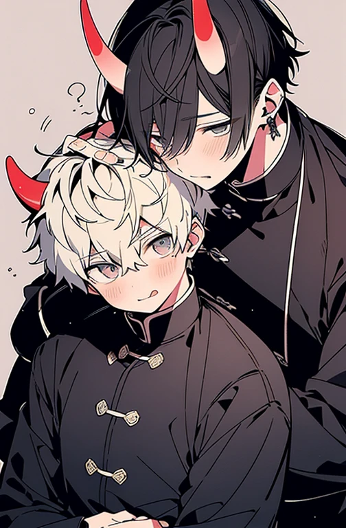4k、ultra-detailliert、Official art、(((Man to man、Two men、Men with a normal body type、Same age、Good mood、glad、 Male twins、High school students、chinese clothes、steam、muscular man with perfect big horns、perfect eyes)))、geisha、Hands gripping the waist、Trance、cum on、Black-haired and blonde、Two men diametrically opposed、Two people laughing、stare at each other、stroking the head、animal ear、Animal tail、、Men with broad shoulders、Tight Fit Undershirt、Hugging the waist、Kissing between men、put out the tongue、red blush、perspiring、Troubled face、Sleep in bed、