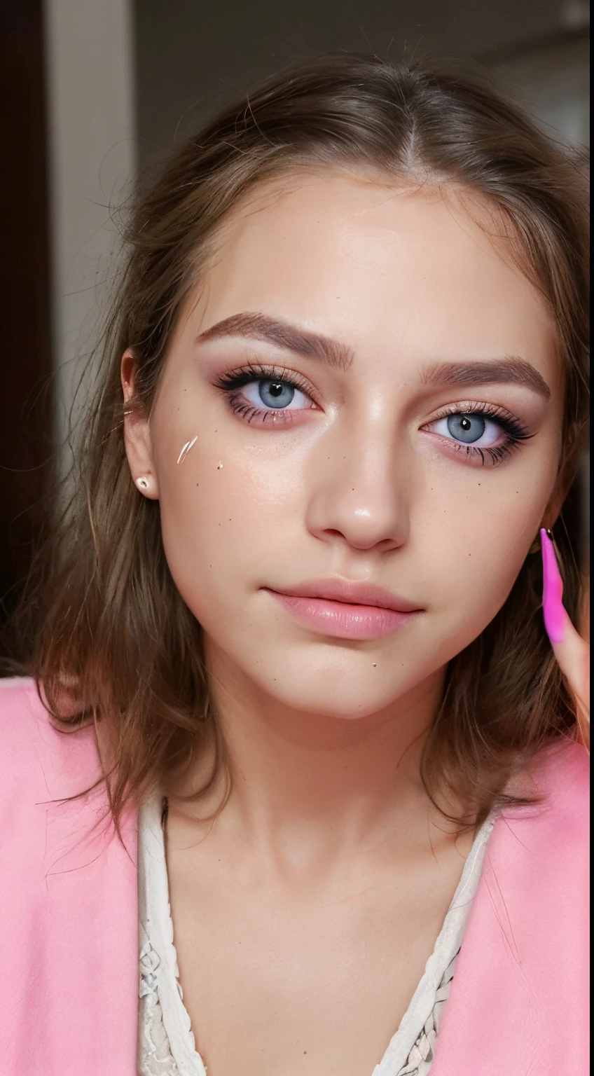 beautify this face, longer hair, remove bags under eyes, highlight eyes better