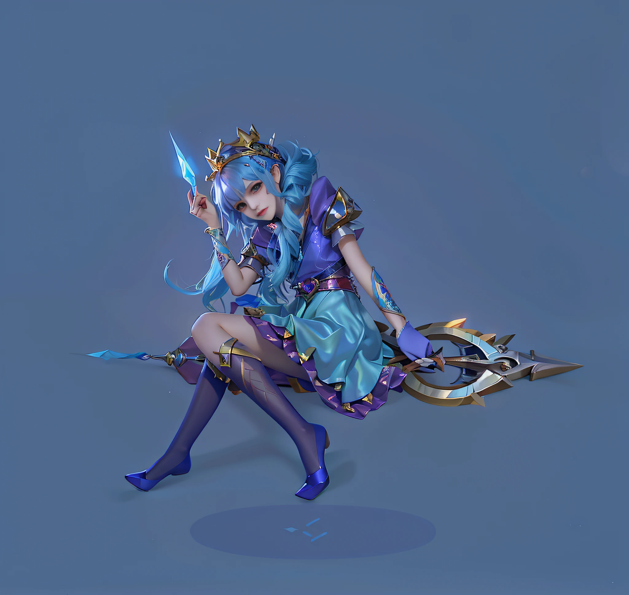 Loli sitting on scissors，Dressed in gorgeous costumes，put the crown on your head，wearing silk stockings，League of Legends Gwen， fantasy art style, style of league of legends, Drawn in mysterious style,