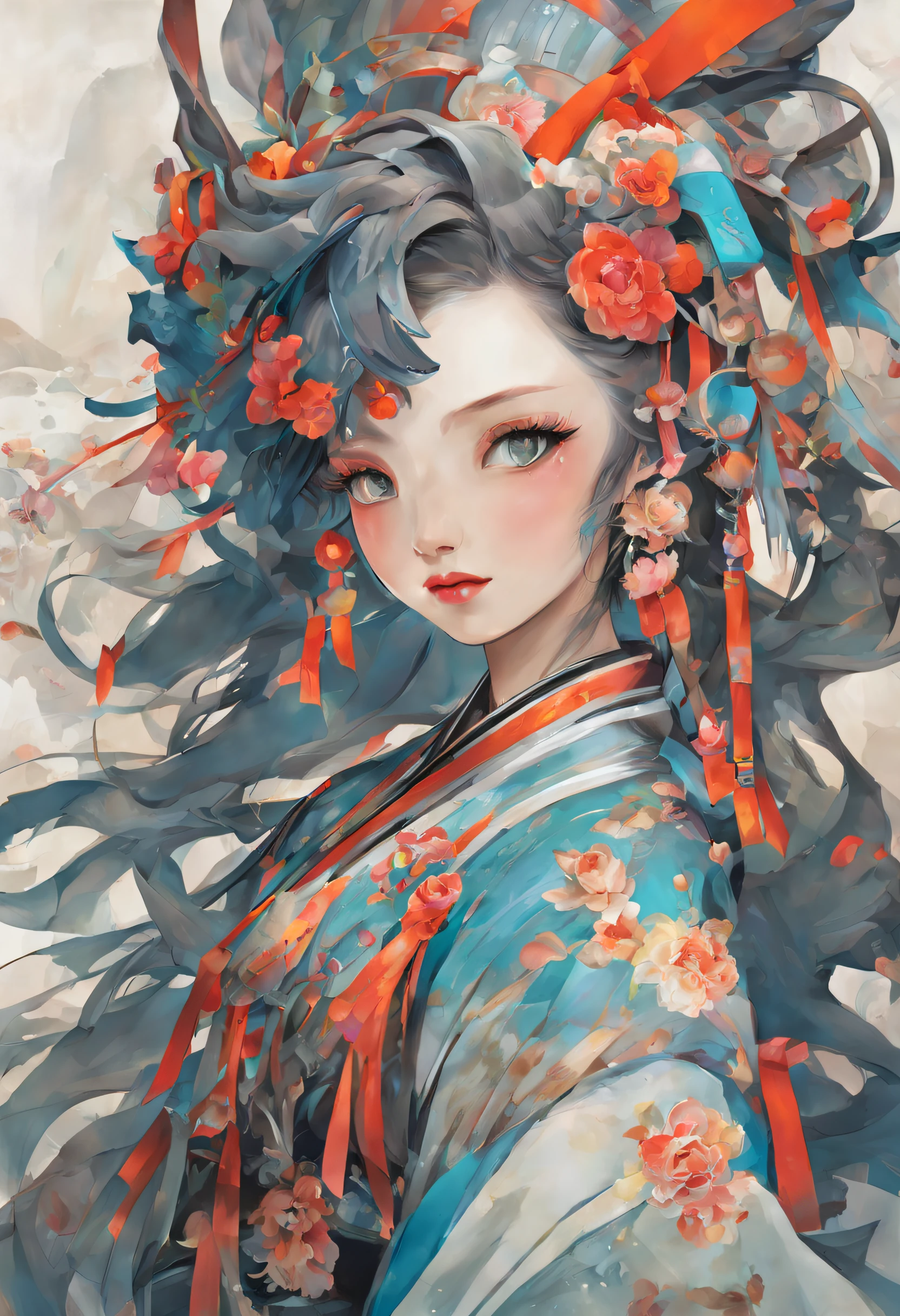 cyber punk personage,ancient china art style,Enchanted smile,The ribbon flutters