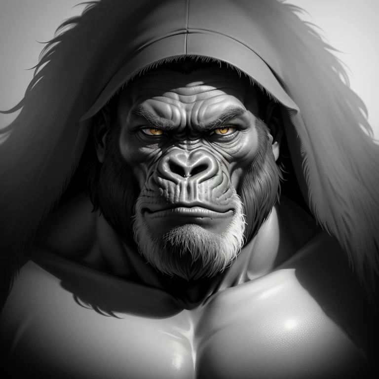 charcoal drawing,a black and white photo of a gorilla sitting in the jungle, inspired by Alex Petruk APe, king of the jungle,“portrait of a cartoon animal, mysterious jungle painting, portrait of forest, extremely high quality artwork, monochromatic airbrush painting, grumpy gorilla side view, ultra-detailed, no coloring, no color--quality 2 --s 750 --v 5. 2