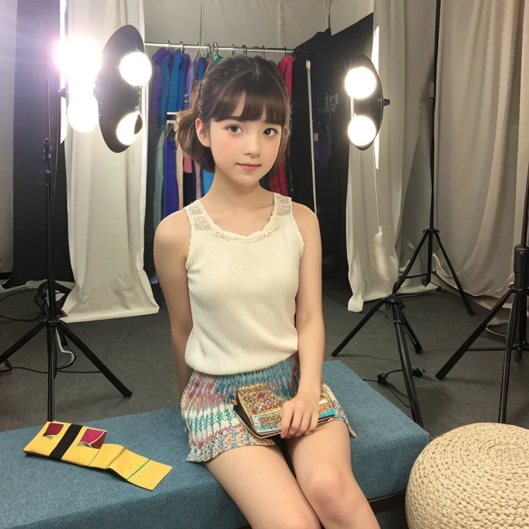 An ultra-high picture quality、Perfect Photo、japanes、a beauty girl、、Sareme、dressing room、summer clothing、Photography Studio、reverse bob hair、