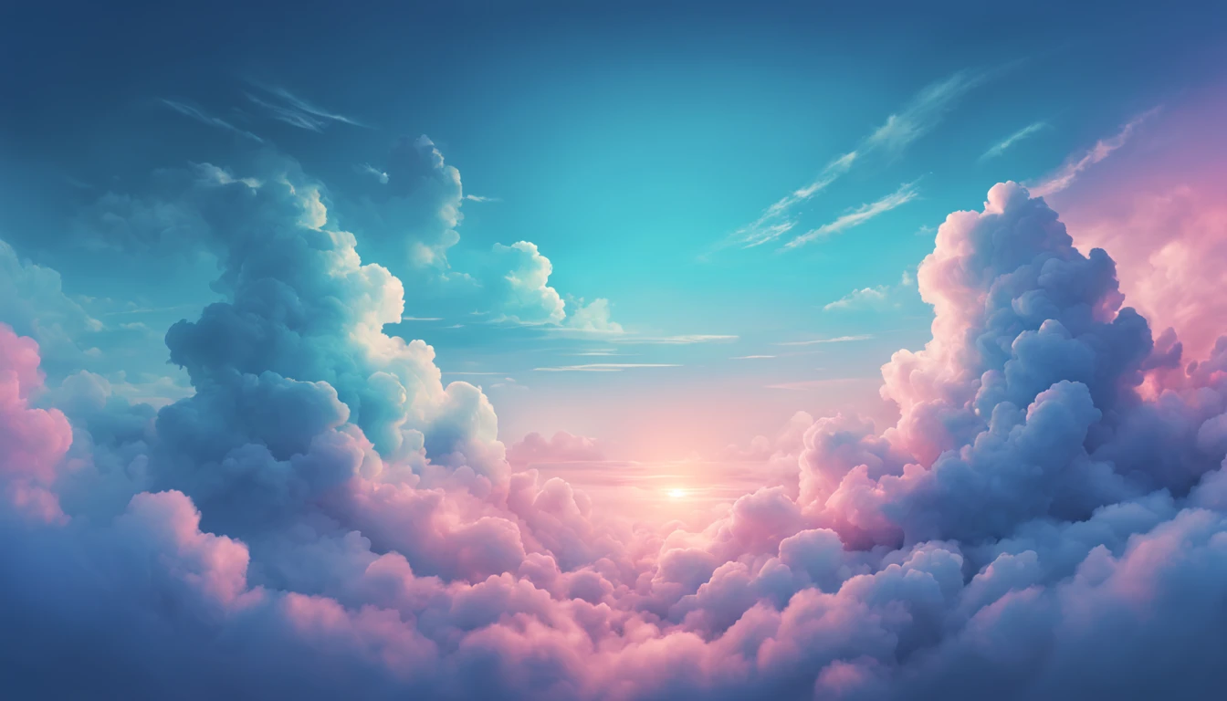 Cyan sky，Cloud people，Cloud，Gradient color，semi transparent，k hd，SuperiorQuality，optimum